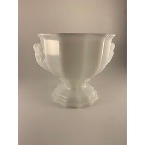 E.O. Brody Co vintage Milk Glass Vase Urn w/ Ornate Handles